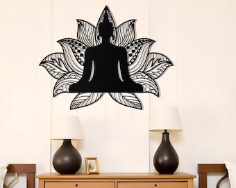 Buddha Metal Wall Art | Patna Hindu Wall Decor | Yoga Decor for Meditation Room | Lotus Flower Wall Decor | Spiritual Crafts | Chakra Art