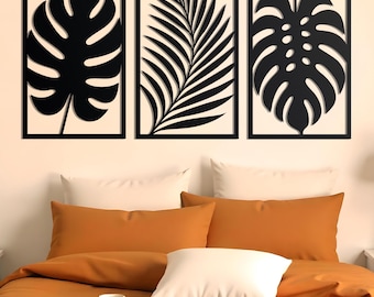 Outdoor Leaves Metal Wall Art | 3 Set Wall Art | Monstera Leaf Wall Art Decor | Patio Artwork | Tropical Plant Themed Artwork for Exterior