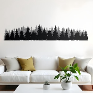 Arte murale in metallo con alberi di pino, arte murale con foresta, decorazione con alberi extra large, decorazione murale con camino, decorazione murale per esterni, decorazione per la casa, decorazione per fattoria