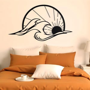 Sun and Waves Metal Wall Art | Outdoor Coastal Beach Wall Art | Sun Decor | Lake House Nautical Wall Art | Sun Room Decor | Sunrise Wall Art
