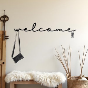 Welcome Metal Sign, Black Wall Hanging, Decor for Kitchen, Farmhouse, Home, Office Wall, Outdoor Decoration Supplies, Metal Wall Art