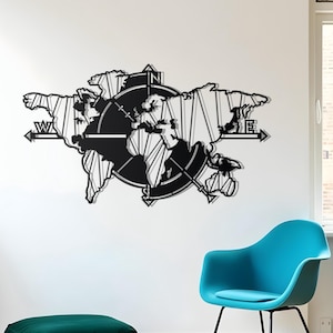 Décoration murale en métal, carte du monde | Décoration murale de bureau | Décoration de chambre carte du monde | Cadeau d'anniversaire unique | Cadeau de pendaison de crémaillère | Décoration d'intérieur | Cadeau couple