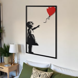 Banksy Balloon Girl Metal Wall Art | Banksy Girl With Balloons | Modern Living Room Wall Decor | Large Banksy Art | Banksy Street Art