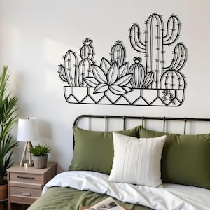 Cactus Metal Wall Art | Cactus In Pot Metal Wall Art | Metal Cactus Wall Decor | Living Room Wall Art | Outdoor Garden Wall Art | Cactus