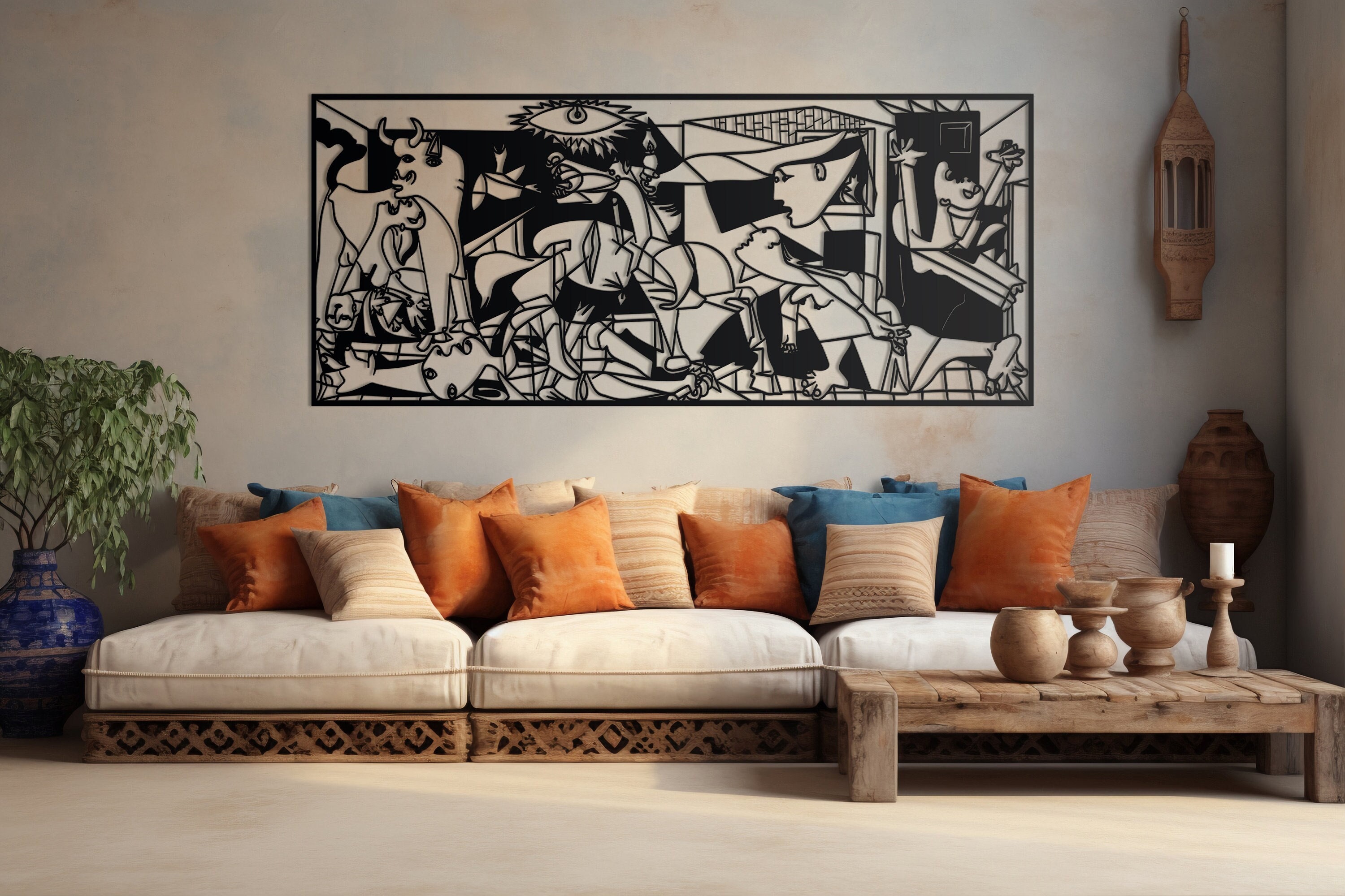 Guernica Pablo Picasso Metal Wall Art, Cubic Metal Art, Unique Modern Home Decor, Guernica Painting Artwork, Art Lovers Gift, Metal Line Art