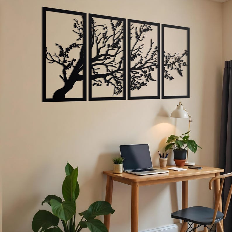 4 Tree Branch Metal Wall Panel | Tree of Life Wall Art Framed | Extra ...