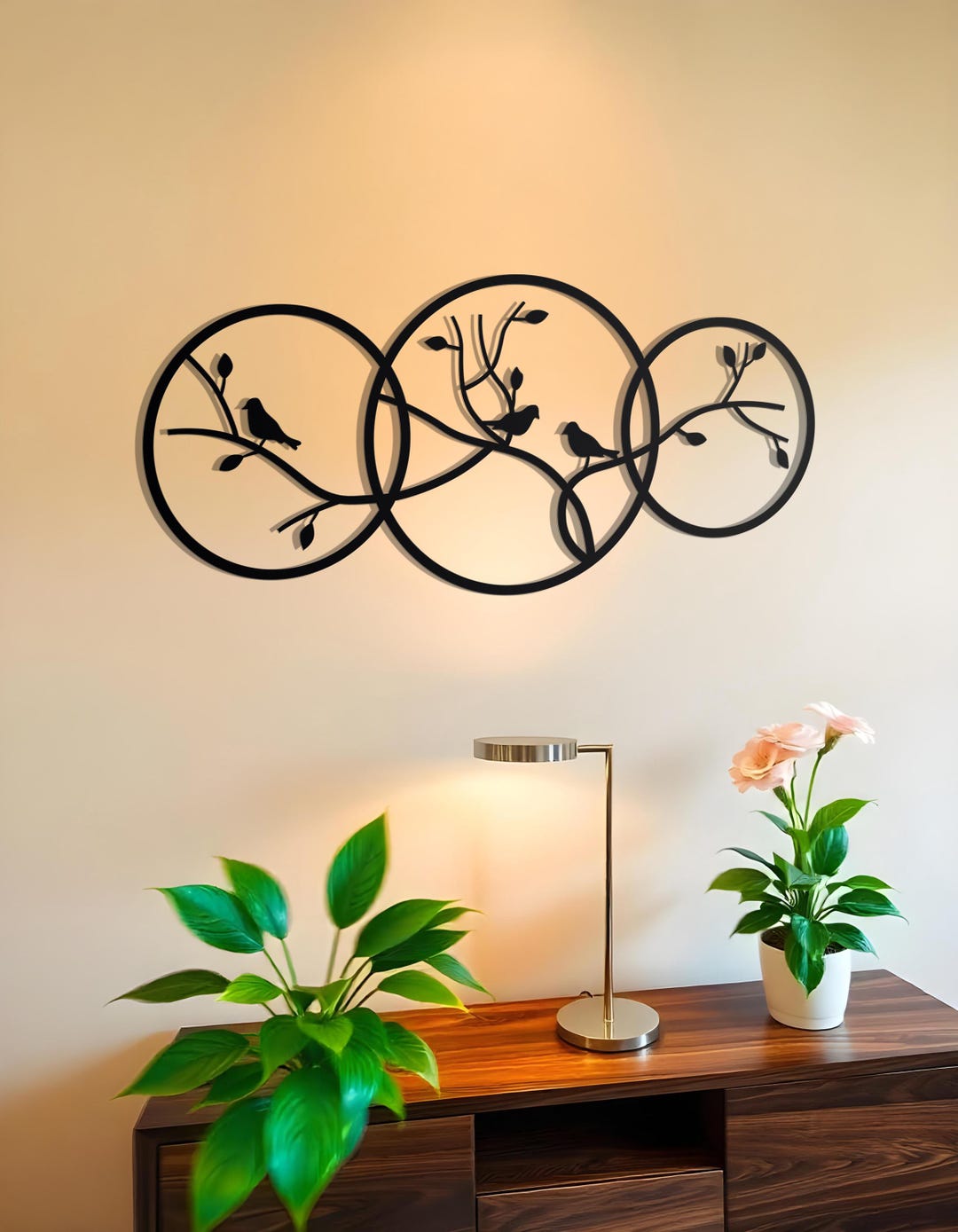 Birds on Branch Metal Wall Art | Geometric Wall Decor | Nature ...
