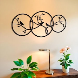 Birds on Branch Metal Wall Art | Geometric Wall Decor | Nature Sculpture | Birds Home Decor | Outdoor Wall Art | Housewarming Gift | Birds