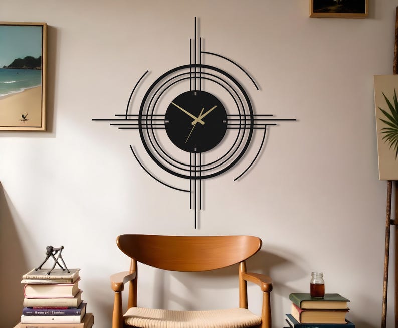 Intersecting Clock Modern Metal Wall Clock | Minimalist Abstract Geometric Home Decor ...