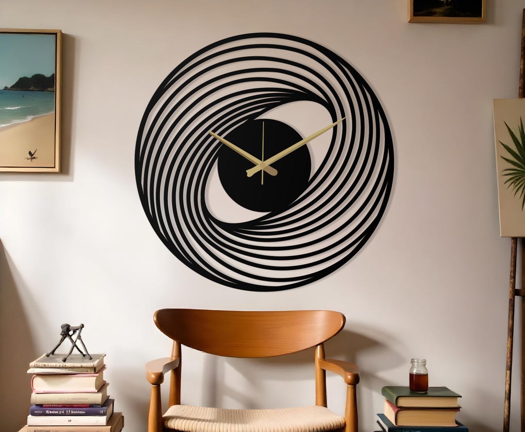 Minimalist Spiral Metal Wall Clock | Black Unique Geometric Wall Clock ...