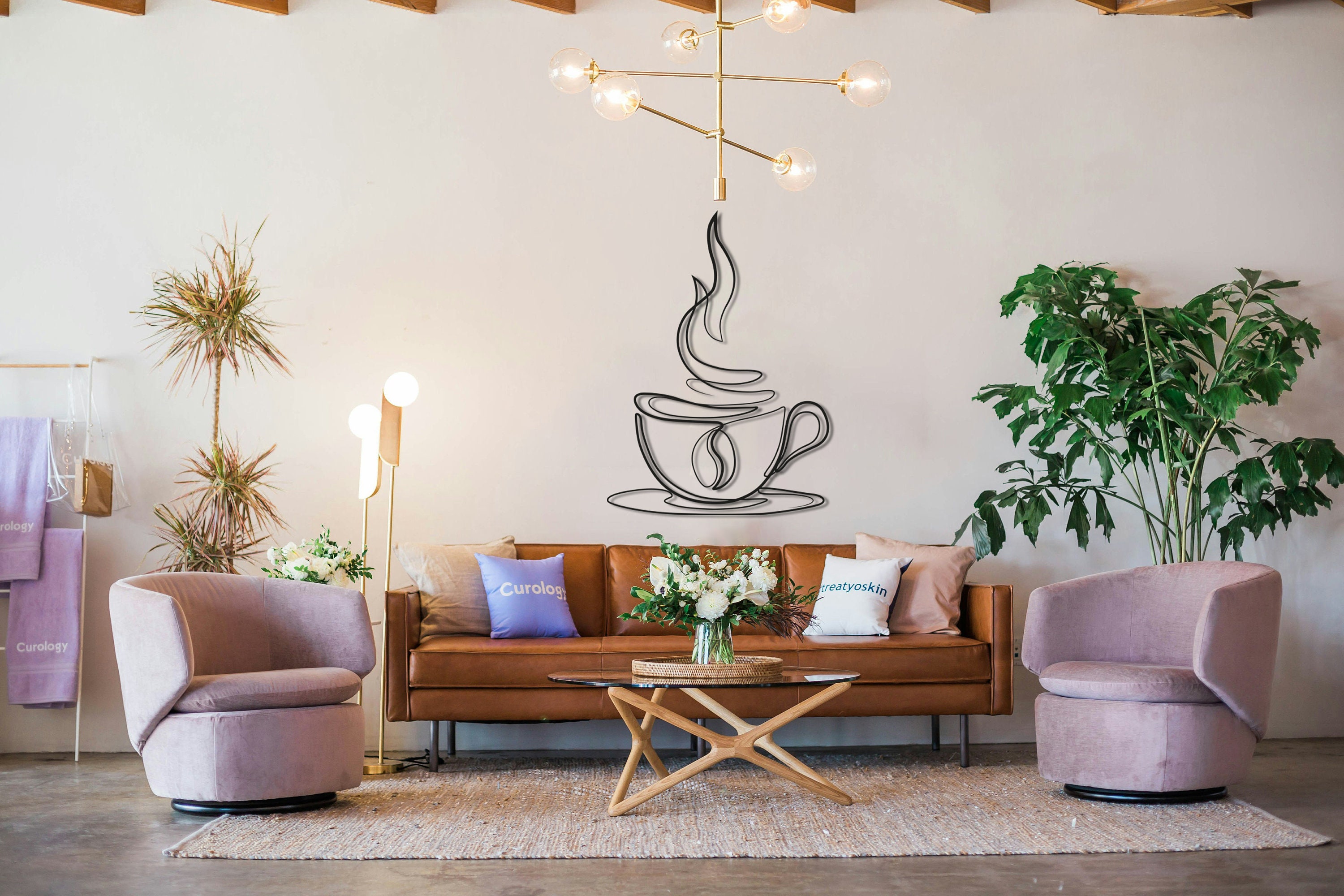Piefectpie Wanddekoration Aus Metall Mit Kaffee-Motiv - Moderne Linienzeichnung Für Wohnzimmer, Küche & Mehr