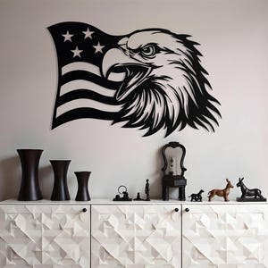 Amerikanischer Adler Metall Wandkunst, Wanddekor mit amerikanischer Flagge, Flagge des Unabhängigkeitstags am 4