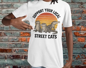 Vintage Alligator Trio Support Your Local Street Cats Unisex Shirt, Funny Florida Graphic T-Shirt, Retro Reptile Lover Tee, Novelty Gift