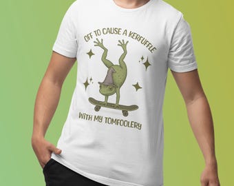 Funny Frog Handstand Shirt, Kerfuffle and Tomfoolery Skateboard Tee, Vintage Meme, Offbeat Animal Graphic Top, Gift for Adventurous Person