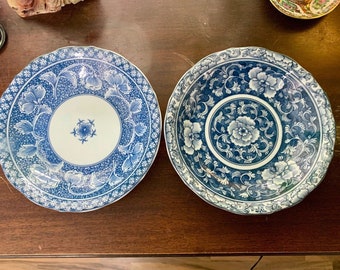 Vintage Japanese Arita Blue White Porcelain Bowls Late 19th C.