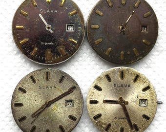 Slava USSR vintage mens watch movements for parts Soviet vintage watch mechanisms 24 mm. caliber watchmaker DIY 4 pcs. *366