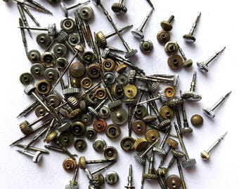 30 grams of Watch Crowns & Watch Stem Watch Keys Shafts USSR Vintage Watch Parts Antique Watch Crowns.# 213