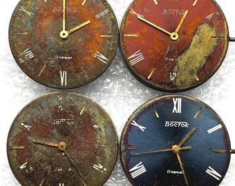 Wostok USSR vintage watch movement 24 mm caliber Soviet Wostok vintage mens watch mechanisms for spare or repairs set of 4 pcs. *368