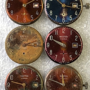 Mouvement de montre vintage Wostok URSS calibre 26 mm Mécanismes de montres vintage soviétiques Wostok pour hommes pour pièces de rechange ou de réparation ensemble de 6 pièces. #316