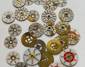 27 Pcs Vintage Soviet Era Watch Days of Week Wheels 15,18,20 mm USSR Round Shape Metal Dials #423