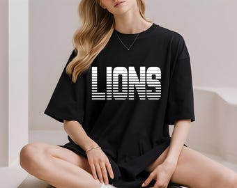 Lions Striped Shirt Svg Png, Retro Lions Svg, Checkered Lions Svg Png, Cheer Lions Mom, Typography Lions Svg, Cricut, Cut File, Sublimation