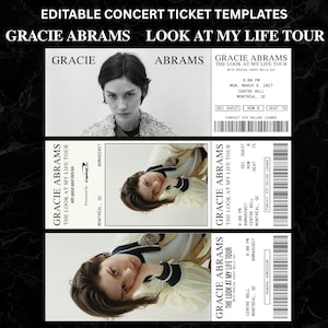Gracie Abrams Look At My Life Tour Ticket Template – Bewerkbaar aandenken (digitale download)