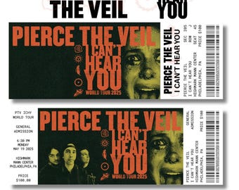 Plantilla de entradas para el concierto Pierce the Veil - Gira I Can't Hear You - Descarga digital - Canva