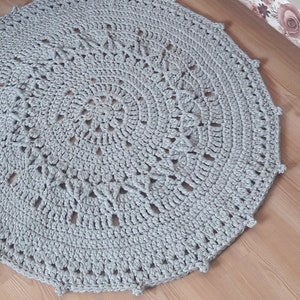 Crochet  Rug,  Round   Gray or to Custom any Color , Knitted Rug , Crochet Carpet , Area Rugs