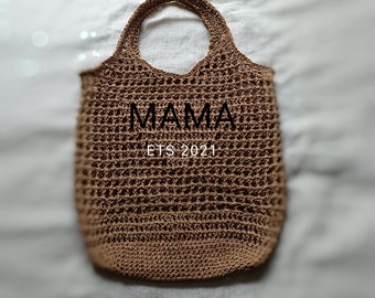 Borsa tote Mama EST, borsa estiva, borsa all'uncinetto in rafia di carta - regali personalizzati per la mamma