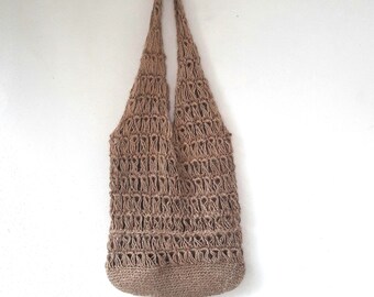 Gehaakte jute tas Eco boodschappentas Grote draagtas Gehaakte jute draagtas Schouder strandtas Gehaakte jute strandtas, Straw Beach Mesh Bag