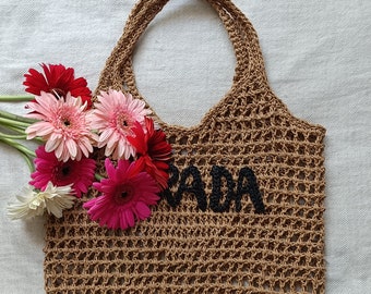 Tote Bag Personalized , Paper Raffia Crochet Bag , Sustainable shopping bag , Summer Bag , Handmade Boho bag , Beach  Fashion Bag