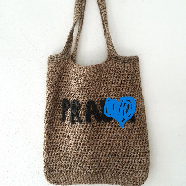 Tote Bag Gepersonaliseerd, Jute Gehaakte Tas, Duurzame shopper tas, Zomertas, Handgemaakte Boho tas, Strandtas Ecovriendelijke markttas