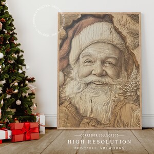 Santa Claus Wall Art, Wood Engraving Print, Burned Wood Christmas Decor, Santa Claus Artwork, Holiday Wall Decor, Digital Download, N147