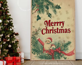 Vintage Merry Christmas Wall Art Santa Print Urlaub Dekor Weihnachts Plakat Festliche Dekoration Weihnachtsgeschenk, Digital Download N124