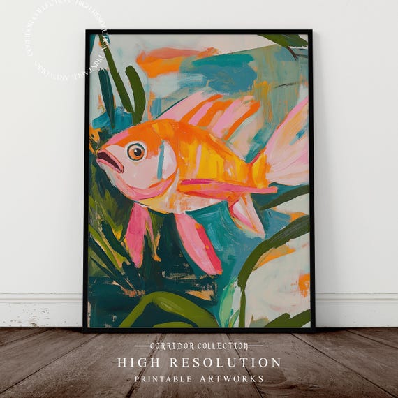 Colorful Fish Painting Wall Art, High Resolution Print, Modern Home Decor, Children's Room Art, Vibrant Ocean Artwork, Printable Art, D25