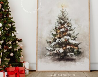 Beautiful Christmas Tree Print, Holiday Wall Art, Festive Winter Decoration, Christmas Tree Painting, Cozy Painting, Digital Download N135