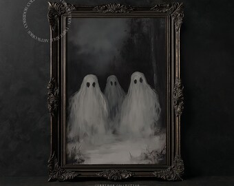 Geisterfiguren Dark Academia Wandkunst, Gruseliges Ölgemälde Dekor, Haunting Home Akzent, Halloween Kunstwerk, digitaler Download N19