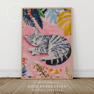 Colorful Cat Wall Art Print Cute Cat Painting Artwork Animal Lover Gift Cat Decor Nursery Wall Art Printable Poster, Digital Download, D23