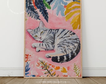 Colorful Cat Wall Art Print Cute Cat Painting Artwork Animal Lover Gift Cat Decor Nursery Wall Art Printable Poster, Digital Download, D23
