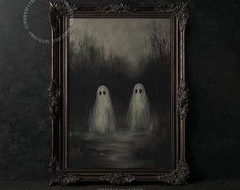 Dark Academia Gothic Geister, Ölgemälde, Verwunschener Wald Kunstdruck, Gruseliges Halloween Dekor, gruseliger digitaler Download N18