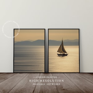 Sailboat photo, Sailing picture, 2 Piece Sailboat Photography, Set of 2 Wall Decor, Boat Decor, Nautical Photography, Printable Art | F19