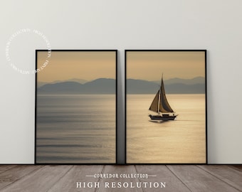 Sailboat photo, Sailing picture, 2 Piece Sailboat Photography, Set of 2 Wall Decor, Boat Decor, Nautical Photography, Printable Art | F19