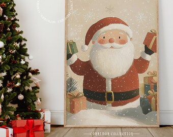 Weihnachtsmann Weihnachten Print Urlaub Wand Kunst Festliche Wohnkultur Süßer Weihnachtsmann mit Geschenken Weihnachtsdekoration, digitaler Download N119