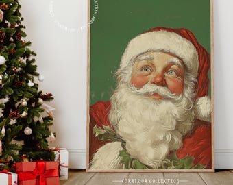 Vintage Weihnachtsmann Wand Kunst Weihnachten Print, Urlaub druckbare Wandkunst, Festliche Wohnkultur, Weihnachtswandkunst, digitaler Download N140