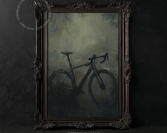 Dark Academia Fahrrad Wand Kunst, Ölgemälde Leinwand, Vintage Fahrrad Poster, stimmungsvolles Dekor, industrielles Fahrrad Kunstwerk, digitaler Download N17