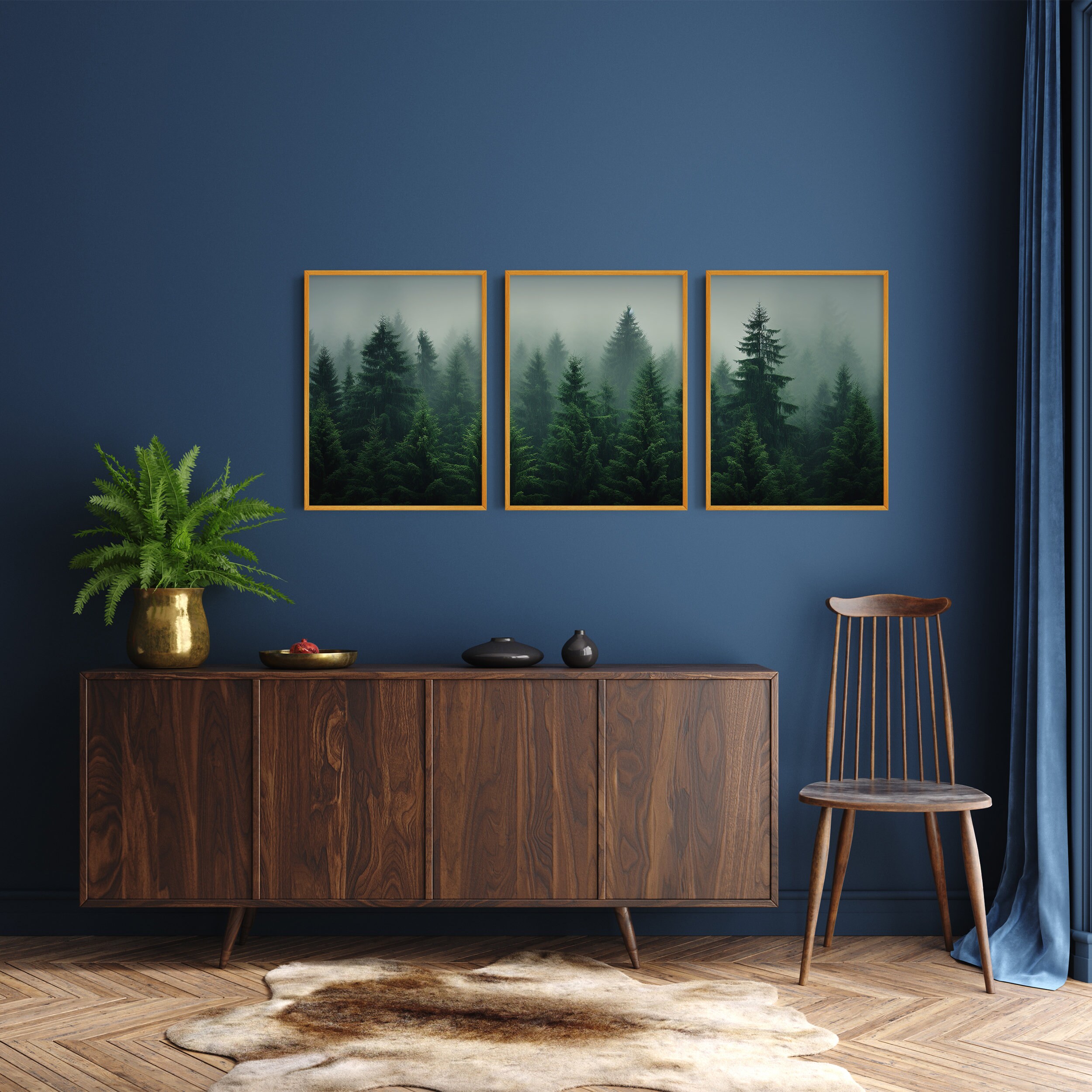 Foggy Forest Print, Set of 3 Forest Printable Wall Art, Misty Forest ...