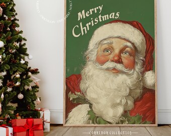 Arte de pared navideño vintage de Papá Noel, impresión de Feliz Navidad, decoración navideña para el hogar, obra de arte festiva, idea divertida para regalo de Navidad, descarga digital N139