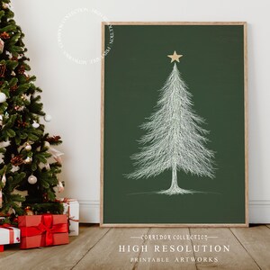 Christmas Tree Wall Art, Holiday Decor, Festive Home Decor, Xmas Print, Christmas Decoration, Christmas Tree Sketch, Digital Download N132