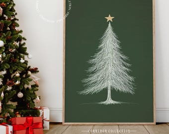 Weihnachtsbaum Wand Kunst, Urlaub Dekor, Festliche Wohnkultur, Weihnachten Druck, Weihnachtsdekoration, Weihnachtsbaum Skizze, digitaler Download N132