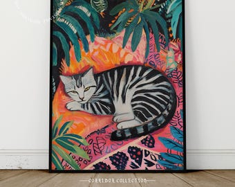 Colorful Cat Wall Art, Cat Lover Gift, Artistic Cat Print, Whimsical Home Decor, Animal Painting, Vibrant Wall Decor, Digital Download D27